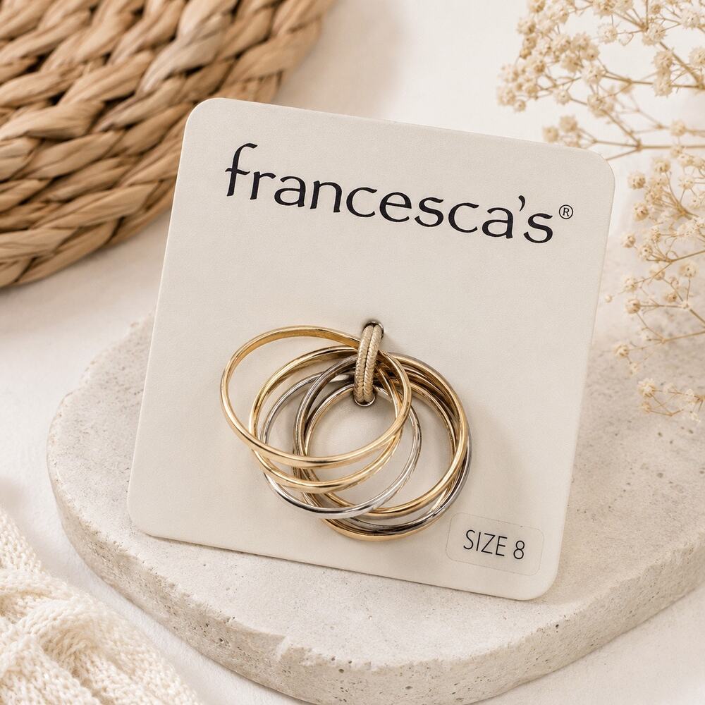 Francesca’s Multi Band Stacking Ring Set – Size 8 (Gold/Silver Mix)